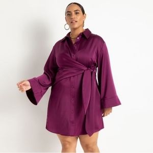 NWT ELOQUII SATIN TIE FRONT SHIRTDRESS $98